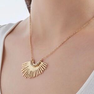 Radiant Fan Pendant Necklace with Crystal Accents